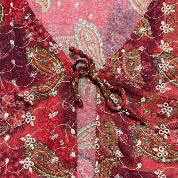 Y2K Limited Too Sheer Red Paisley Flare Sleeve Blouse - Picture 2 of 6